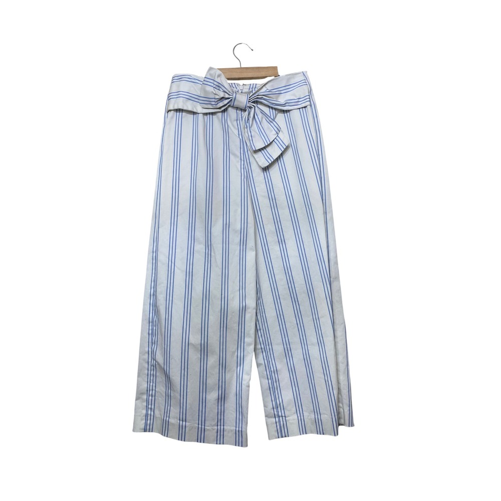 Alex Marie Blue‎ White Striped Wide Leg Bow Front Cropped Pants Womens Size 4